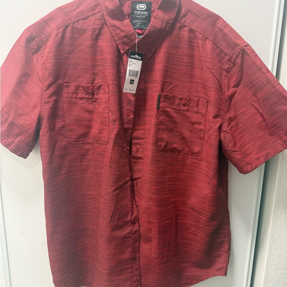 Ecko Unlimited Men's Short Sleeve Button-Down Shirt in Red Heather